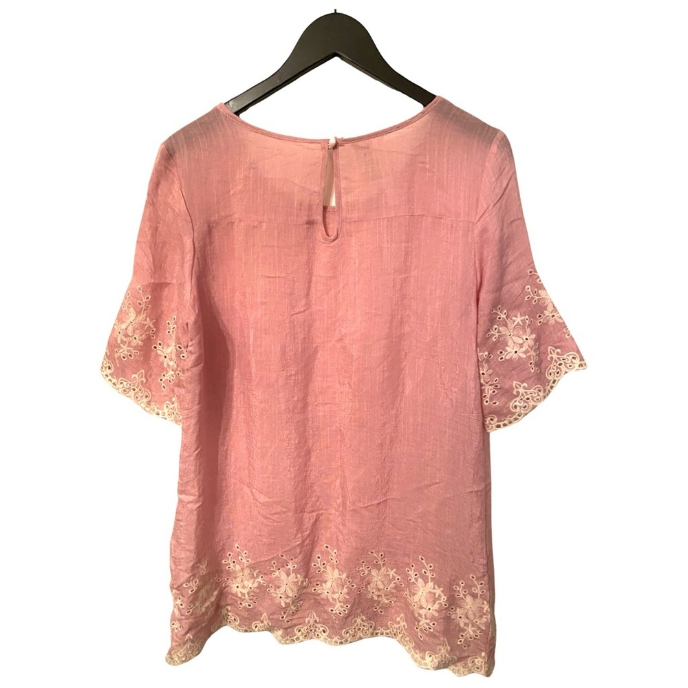 Forgotten Grace Blouse Small Pink Embroidered Cotton Tunic Short Sleeve - Picture 7 of 7